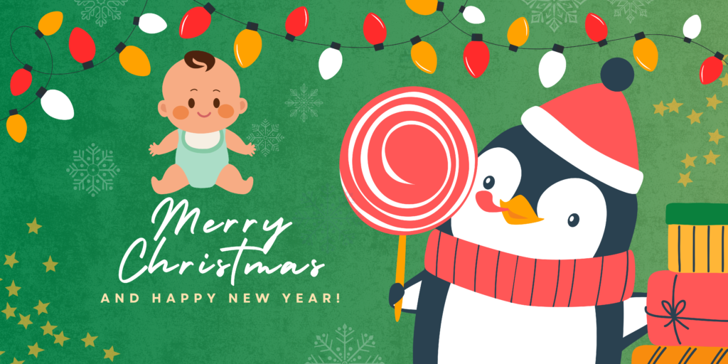 Banner bild von baby und ein pinguine und geschenk